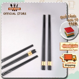 Bộ 10 đôi đũa nhựa chịu nhiệt Bam House đuôi hoạ tiết vàng cao cấp DMV05 - Gia dụng bếp