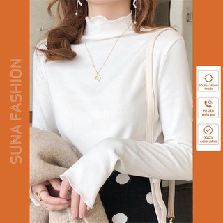 Áo thun nữ tay dài có cổ voan Quảng Châu, Áo phông nữ dài tay cổ voan SUNA FASHION