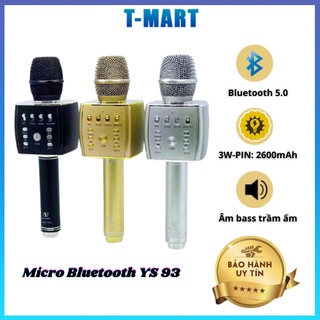 Micro karaoke YS93 cao cấp, Micro karaoke bluetooth không dây tích hợp loa bass, tres, Bảo hành 6 tháng
