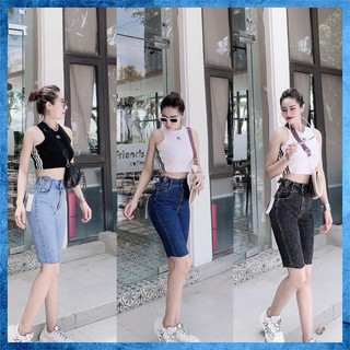 Quần lửng jeans nữ, quần ngố bò chất liệu co giãn, lưng cao túi chéo cạp bản to. Mã N6120