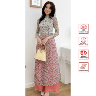 Áo Dài FOR HER Xanh Hoa Hồng Vàng AD01587