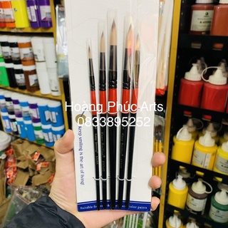 Bộ 5 cọ KEEP SMILING đầu tròn, thân đỏ đen - Cọ vẽ màu nước, acrylic
