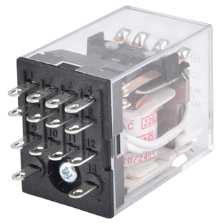 Rơ le trung gian kiếng MY4N-J 14 chân dẹp nhỏ có đèn điện áp 12VDC, 24VDC, 220VAC dùng chân đế PYF14A