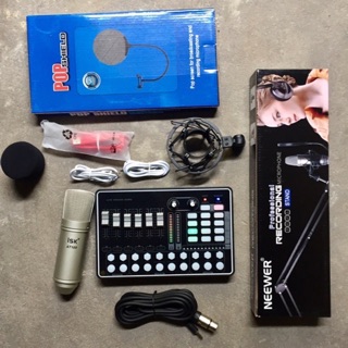 combo thu âm livestream isk AT100-sound card H9 chân kẹp+màng lọc bảo hành 6 tháng