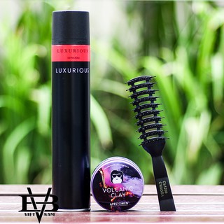 Combo gôm luxurious 320ml + Sáp vuốt tóc cho nam Volcanic Clay 80ml 2018 + Tặng lược