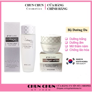 Set dưỡng trắng da dưỡng ẩm chiết xuất từ Collagen 3W Clinic Hàn Quốc giúp da mềm mại trắng sáng [Nước hoa hồng+ kem]