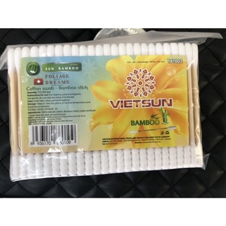 Bông Ngoáy Tai Gỗ VIETSUN (gói) Người Lớn 200 Que, Tăm Bông Gỗ Bông Trang điểm 2 Đầu Tròn Xoắn kháng khuẩn