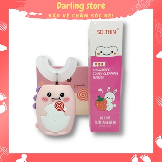 Combo bàn chải điện chữ U và kem đánh răng siêu mềm mại cho bé từ 2 đến 9 tuổi, Bàn chải đánh răng điện hình chữ U bé