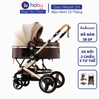 Xe đẩy cho bé Hoby Belecoo V1.6 2 chiều 3 tư thế nôi nằm cao cấp có mái che gấp gọn giảm sóc cho bé từ sơ sinh, BH 2 năm