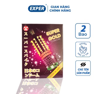 Bao cao su gai bi râu Super Gold hộp 2 cái, bao cao su bi gân gai lớn kéo dài thời gian quan hệ