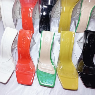 Giày Cao Gót Vuông Trong Suốt Tam Giác Minhtuyetshoes- Guốc Nữ Cao Gót 9cm-10cm Bản Quai Trong HotHit mã CGT01