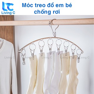 Móc treo quần áo trẻ em Living C , móc Inox treo tất vớ đồ lót 8 kẹp chống rơi _M39