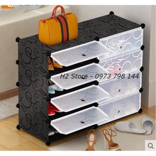 [CÓ ẢNH THẬT] TỦ NHỰA LẮP GHÉP ĐỂ GIÀY DÉP 8 Ô CỬA TRẮNG TRONG