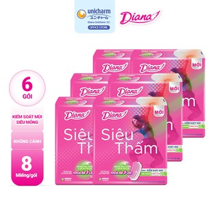 Combo 6 Gói Băng Vệ Sinh Diana Siêu thấm Siêu mỏng không cánh (Gói 8 Miếng)