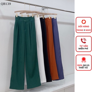 Quần ống rộng nữ lưng cao 2 cúc dọc Delys quần suông nữ nhiều màu vải Goll Nhật cao cấp