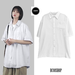 Áo Sơ Mi Trắng Tay Lỡ Có Túi basic Unisex chất vải lụa mềm mịn form rộng full size BC060