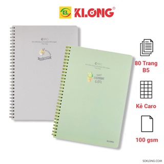Vở gáy lò xo B5 80 trang caro bìa nhựa Pastel - sổ Klong MS 574