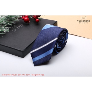 Cà Vạt Nam Bản nhỏ 6cm Màu xanh đen kẻ - Cavat Hàn Quốc Dành Cho Chú rể, Công Sở Cao Cấp Full box