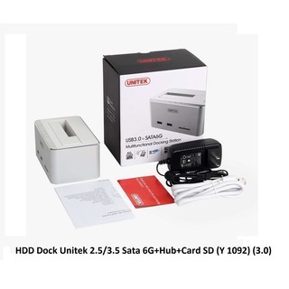Docking ổ cứng đa năng Unitek Y1092 usb 3.0 hợp kim nhôm ổ cứng HDD 2.5 3.5 inch Hub 2 cổng USB 3.0 + đọc thẻ nhớ SD