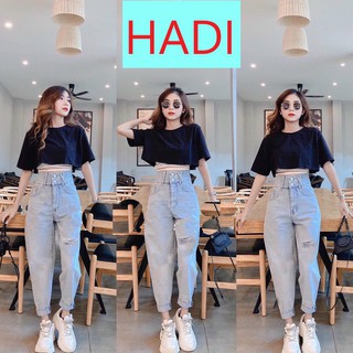 [ MẠNH MẼ ] QUẦN BAGGY JEAN NỮ LƯNG CAO XẺ NỬA ĐĨA CHÉO RÁCH 1 GỐI TO CAO CẤP HADI SIÊU LẠ CỰC HOT-NL12358