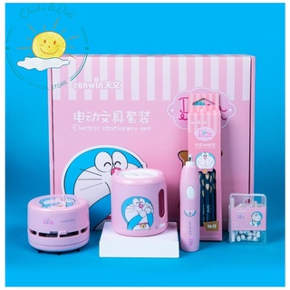 BỘ ĐỒ DÙNG HỌC TẬP THÔNG MINH DORAEMON VỚI 5 SẢN PHẨM GỒM MÁY GỌT - BÚT TẨY - HÚT BỤI MINI CẦM TAY - Quà tặng cho bé yêu