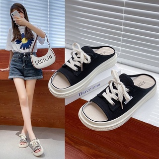 Giày Sục Nữ Thể Thao Buộc Dây Hở Mũi 2 Màu Cá Tính