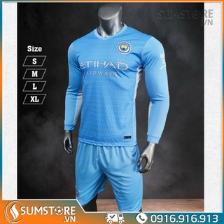 Áo Bóng Đá Man City Xanh Sân Nhà Dài Tay Mới - Đồ Đá Banh Tay Dài 2021/2022