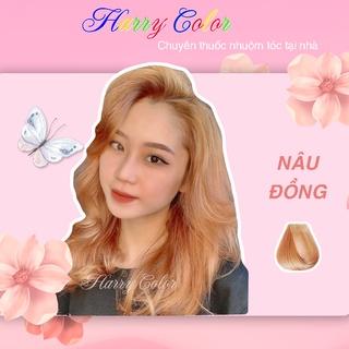 Thuốc nhuộm tóc Nâu đồng  [dưỡng tóc]  [không tẩy tóc] tự nhuộm tóc tại nhà + tặng kèm Oxy trợ nhuộm và gang tay