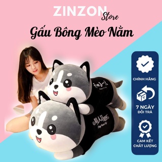 Gấu bông mèo xám nằm size 1M nhồi bông dễ thương cao cấp ZinZon