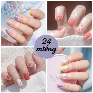 Bộ nail móng taygiả trang trí 3D 24 miếng có keo kèm theo xinh xắn R041-R060 chống thấm nước