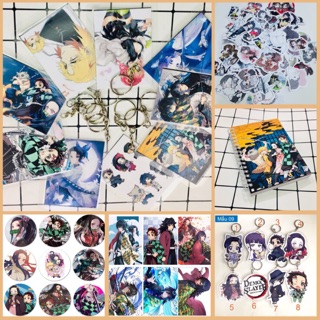 Combo 12 sản phẩm kimetsu no Yaiba móc khoá huy hiệu ảnh sổ 5stiker