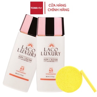 Combo Kem chống nắng Laco Luxury Sun Cream 50ml SPF45 PA++++ và bông nở rửa mặt 12pcs Laco