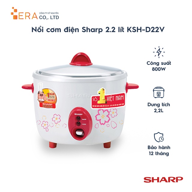 Nồi cơm điện Sharp KSH-D22V 2.2 lít - Hàng chính hãng bảo hành 12 tháng