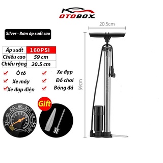 Bơm xe máy bơm hơi lốp ô tô có đồng hồ đo áp suất ROCKBROS 160 psi ống bơm xe đạp mini chính hãng
