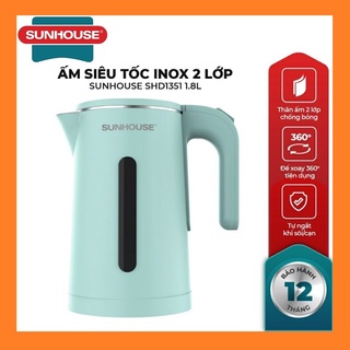 Bình đun siêu tốc Sunhouse 1.8 lít 1850W [ SHD1351 ] - ấm đun nước Inox 2 lớp 1.7 lít có đèn LED quà tặng Ensure Gold