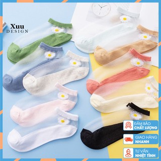 Tất lưới cổ ngắn in hình hoa cúc, tất (vớ) ren hoa cúc Xuu design