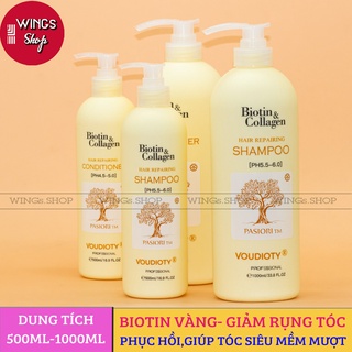 Cặp Dầu Gội Xả Biotin Collagen Vàng 500ml-1000ml | Giảm Rụng Tóc, Kích Mọc Tóc, Giúp Tóc Suôn Mượt Vào Nếp