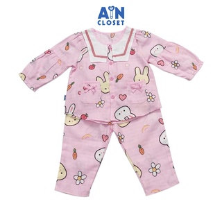 Bộ quần áo dài bé gái họa tiết Thỏ vàng nền hồng cổ trắng thủy thủ xô sợi tre - AICDBG3E2S82 - AIN Closet
