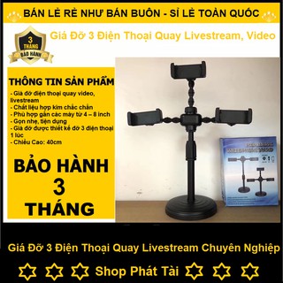 Giá Đỡ 3 Điện Thoại Livestream, Chân tripod Kẹp 3 điện thoại để bàn quay video tiktok, livestream giá rẻ ( Giá Sỉ )