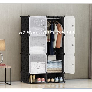TỦ NHỰA LẮP GHÉP THÔNG MINH ĐỂ QUẦN ÁO 6 Ô VÀ 2 Ô GIÀY CỬA TRẮNG TRONG ĐA NĂNG CHO TRẺ sâu 47cm