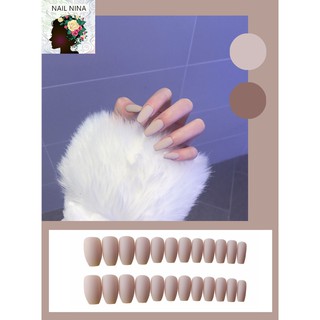 Bộ 24 móng tay giả Nail Nina trang trí nghệ thuật họa tiết màu Kaki mã 245【Tặng kèm dụng cụ lắp】