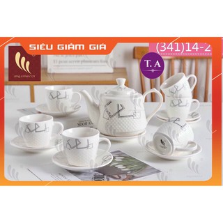 Bộ Ấm Trà 6 Tách Kèm Đĩa Tráng Men Hàn Quốc Sang Trọng [ Thích Hợp Làm Quà Tặng ]
