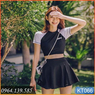 Bộ bơi dáng áo thun cộc tay, quần váy xinh xắn cho bé gái lớn, dáng kín đáo, dễ mặc, chất đẹp co giãn đa chiều | KT066