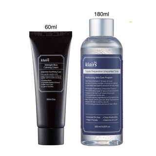 COMBO Nước Hoa Hồng Klairs Unscented 180ml + Kem Dưỡng Klairs Midnight Blue Calming 60ml