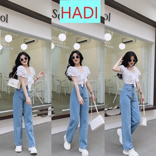 QUẦN JEAN ỐNG RỘNG NỮ LƯNG CAO TÚI NẮP MÀU XANH NHẠT LAI CUỐN CAO CẤP HADI ĐỦ SIZE S, M, L SIÊU HOT HIT, CỰC XỊN SÒ