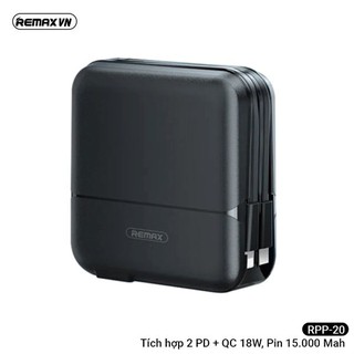 Cốc kiêm Sạc dự phòng  đa năng Remax RPP 20 - Dung lượng 15000mAh 18W QC PD 3.0 tích hợp sẵn cáp Type C &amp; Lightning