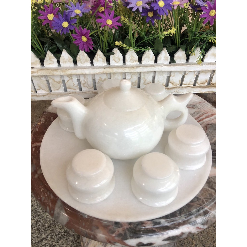 Bộ ấm trà đá trắng