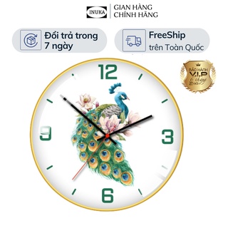Đồng hồ treo tường trang trí đẹp phòng khách kim trôi trang trí vintage chim công inuka.decor.