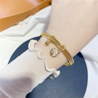 Lắc tay mạ vàng Vòng tay mạ vàng hạt charm tròn kèm chuông dễ thương