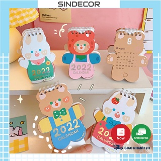 Lịch để bàn 2022 decor để bàn làm việc, lịch mini gấp gọn phong cách hàn quốc dễ thương - Sindecor